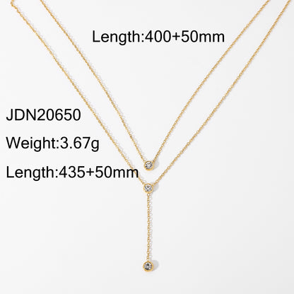 Double-layer shiny teardrop zircon necklace