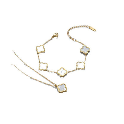 Pulseira trevo de aço titânio, brincos, conjunto de colar 