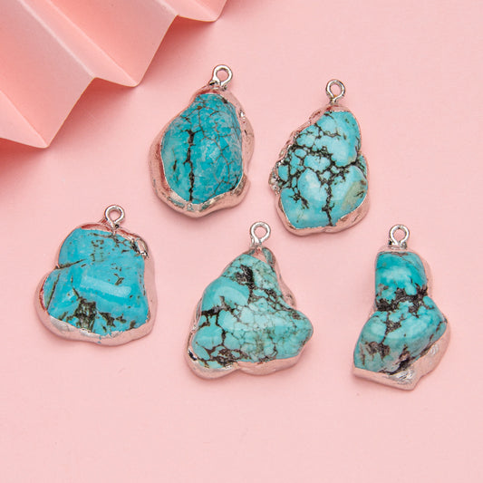 Turquoise silver-plated irregular turquoise DIY pendant