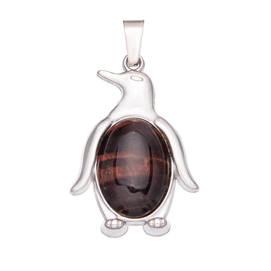 Agate alloy penguin inlaid gemstone crystal pendant