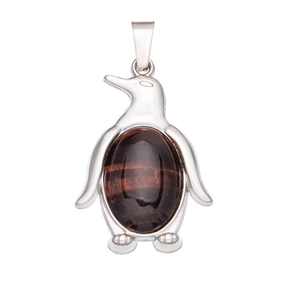 Agate alloy penguin inlaid gemstone crystal pendant