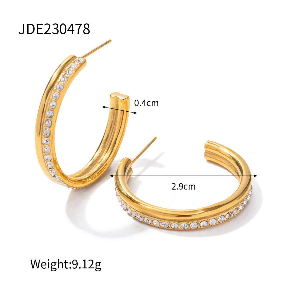 Double-layer large hoop full diamond earrings