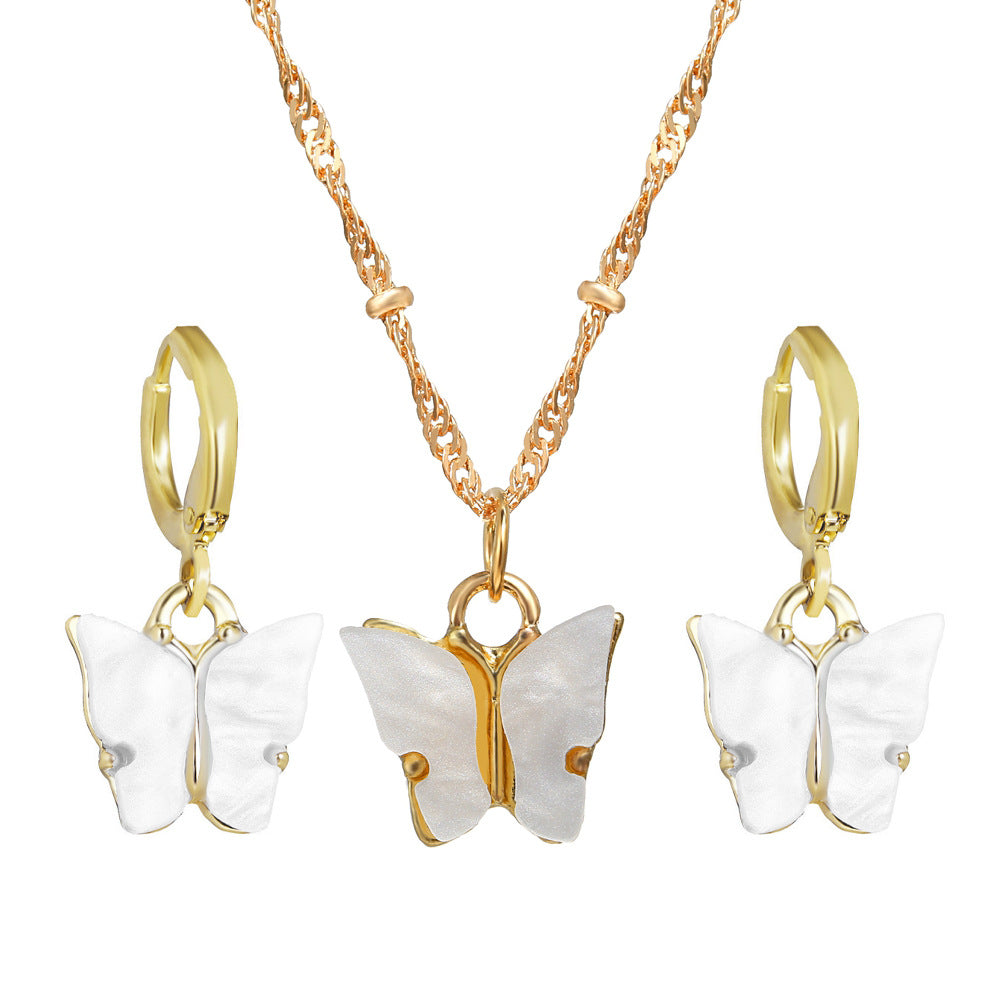 Colorful Acrylic Butterfly Necklace Earring Set