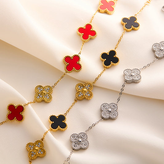 Full Diamond Clover Titanium Steel Bracelet