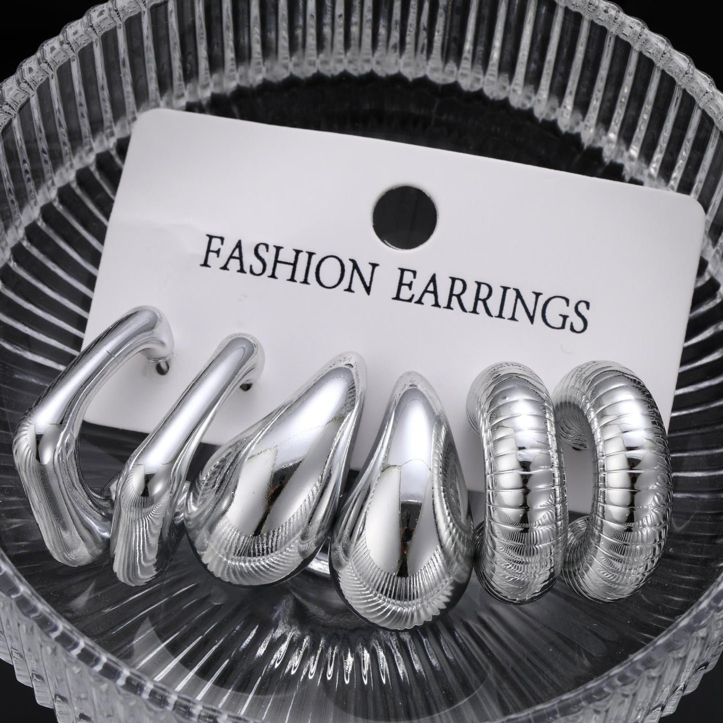 3-Pair Geometric Waterdrop Earring Set