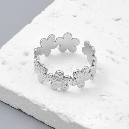 Flower Titanium Steel Ladies Ring Adjustable