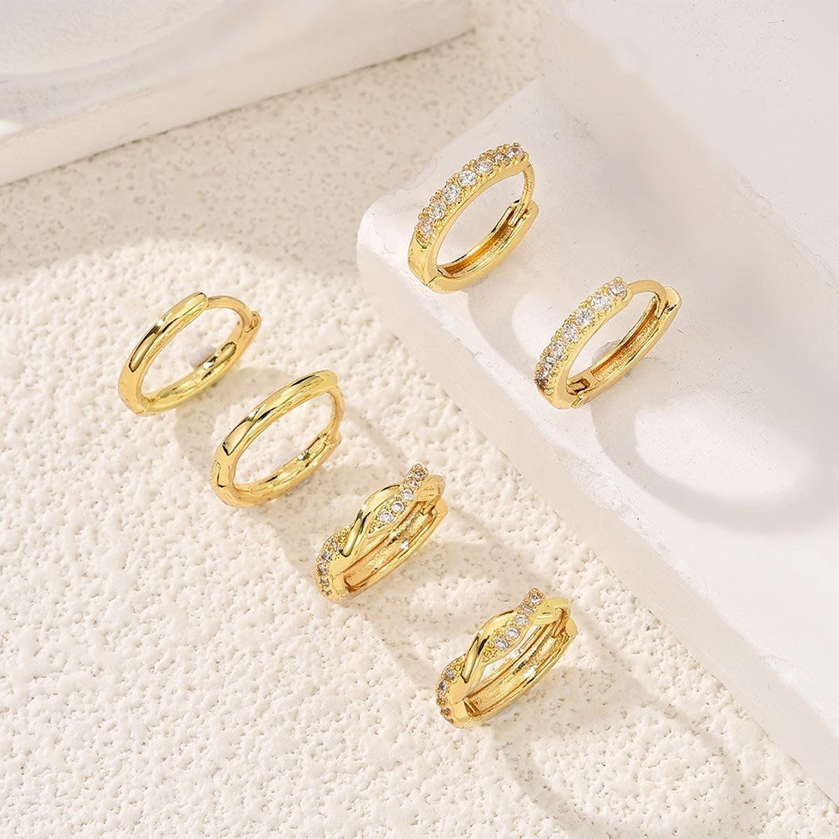 Gold Plated Geometric Zircon Earring Set