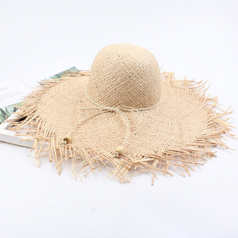 Summer Sun Hat Women's Beach Foldable Wide Brim Raffia