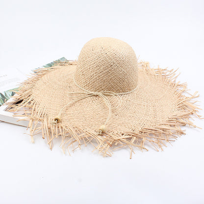 Summer Sun Hat Women's Beach Foldable Wide Brim Raffia