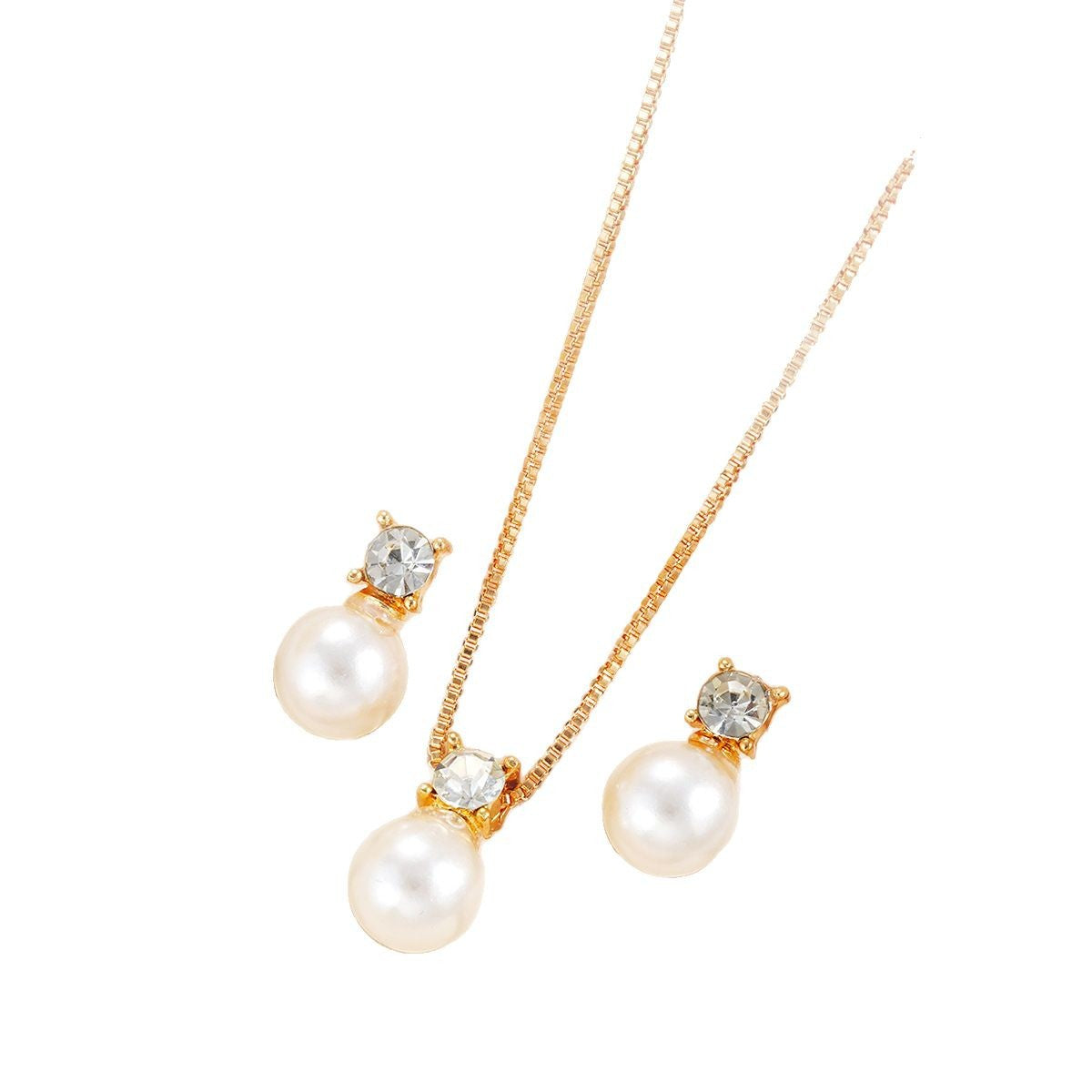 Zircon Pearl Necklace & Earring Set