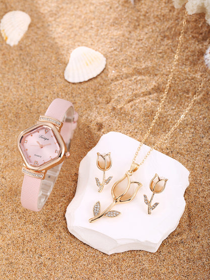 Watch Pearl Bracelet Tulip Star Moon Jewelry Set