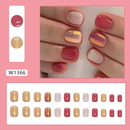 Short Aurora Gold Glitter Fake Nails