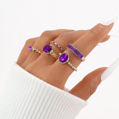 Juego de 5 anillos estilo anillo morado 