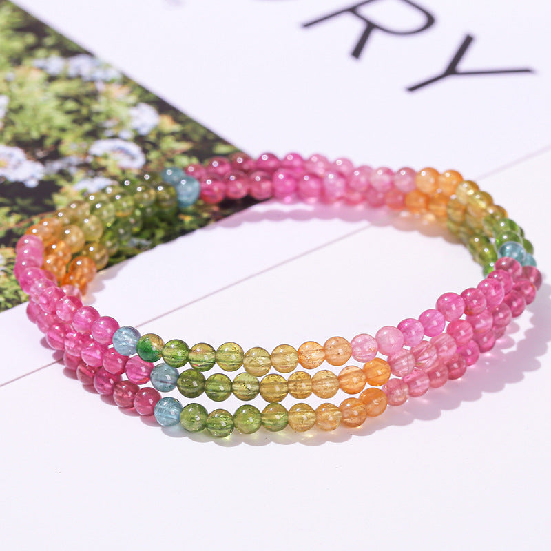 7A Natural Ice Transparent Rainbow Tourmaline Multi-circle Bracelet