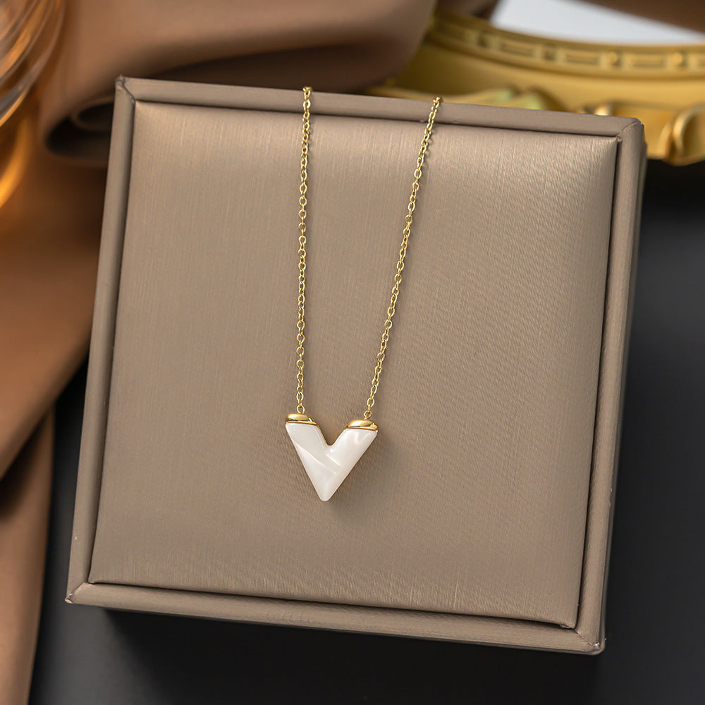 Reversible Shell V-Letter Necklace