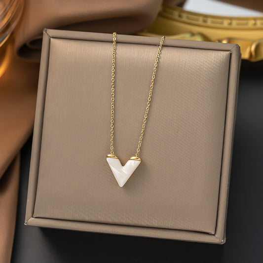 Reversible Shell V-Letter Necklace