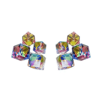 Geometric square three-dimensional dream crystal stud earrings