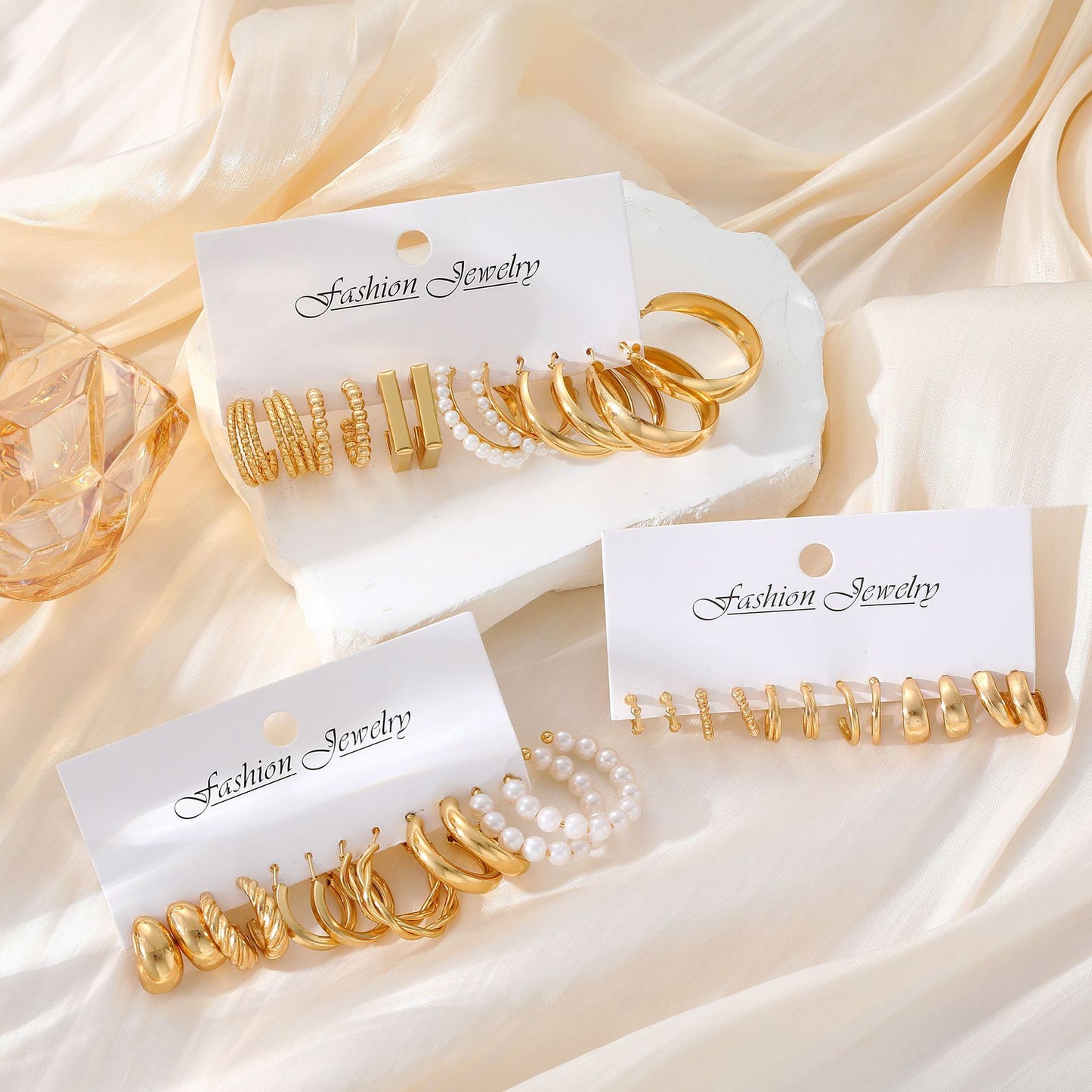 Geometric Pearl Earring Set (8-piece)