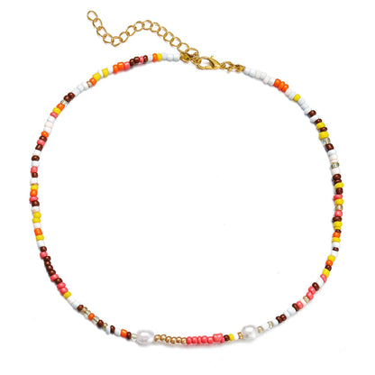 Creative colorful beaded pearl lock hoop necklace