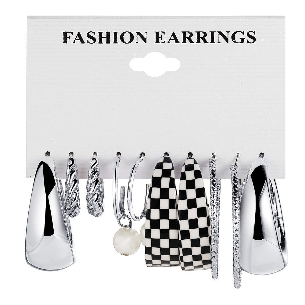 Cross-border hot-selling earrings set European and American ins style metal geometric twist earrings combination earrings