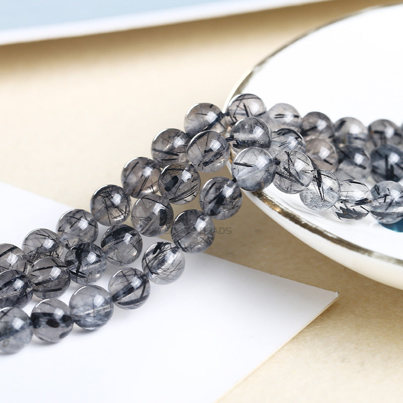 Black hair crystal loose beads round beads work in progress