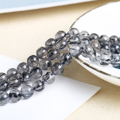 Black hair crystal loose beads round beads work in progress