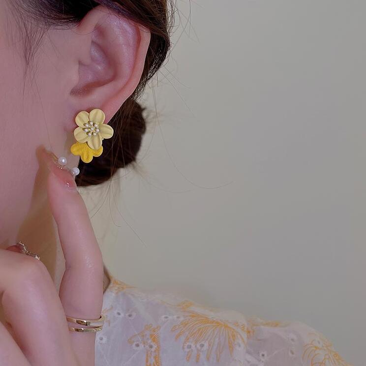 925 Silver Needle Two-Color Flower Earrings