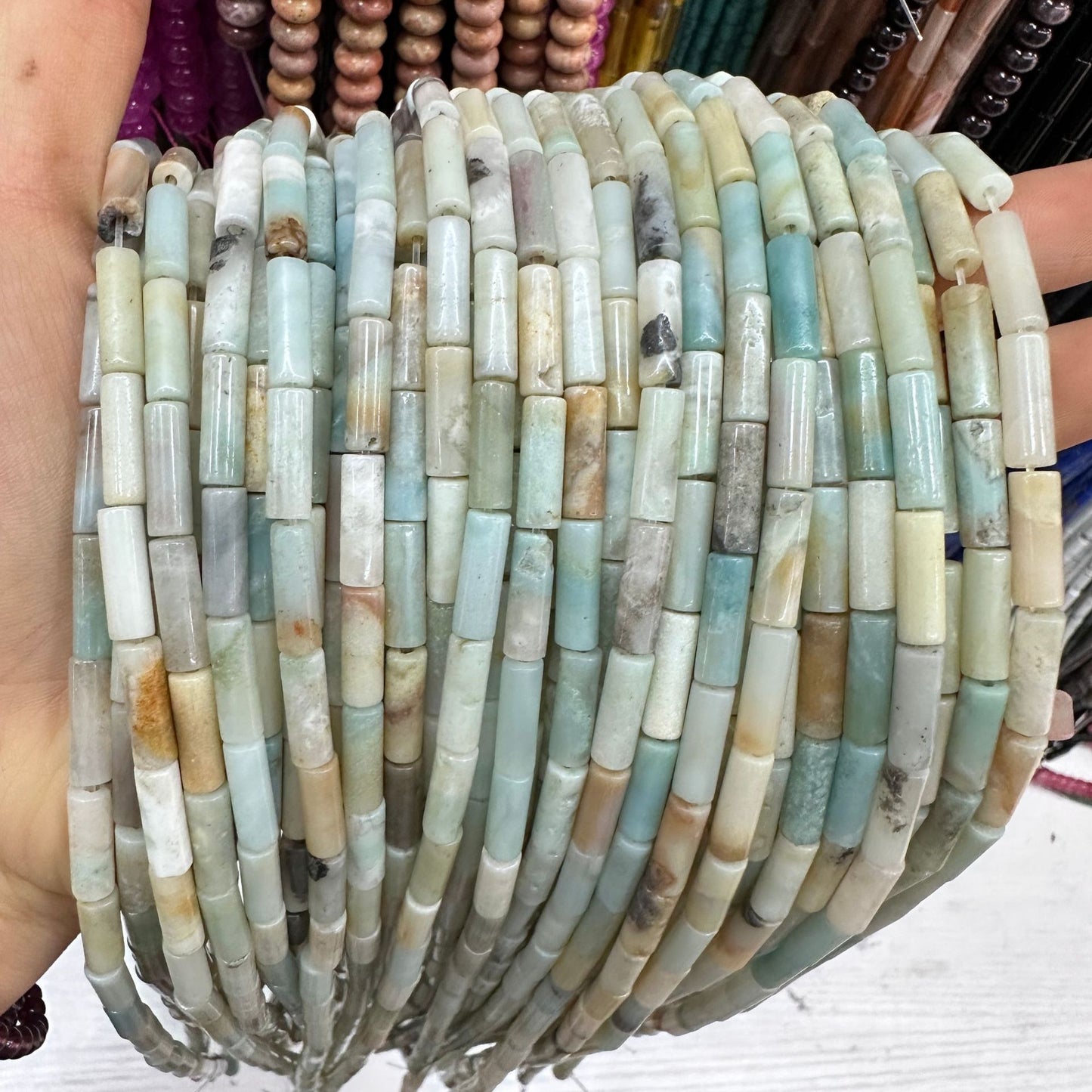 4*13MM natural stone crystal cylindrical spacer beads