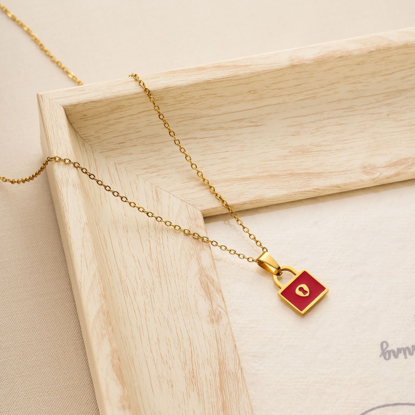 Enamel Red Lock Necklace