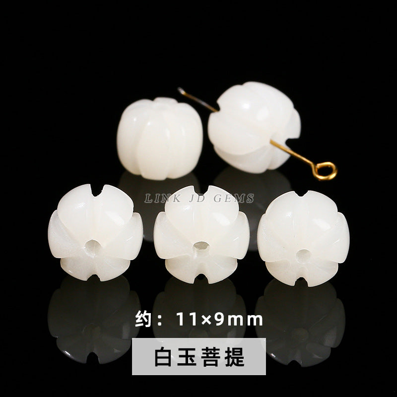 Cuentas sueltas con forma de garra de gato Bodhi de jade blanco y orificio pasante 
