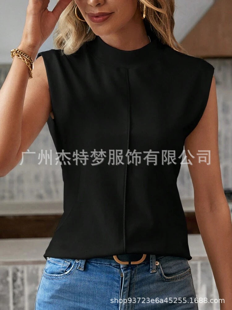 Solid color sleeveless crew neck vest top