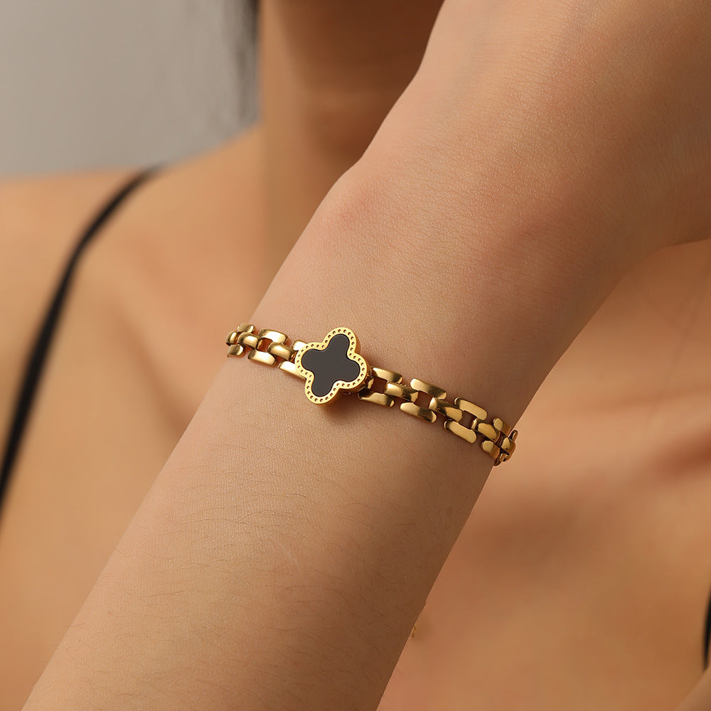 Stainless Steel Four-Leaf Clover Bracelet