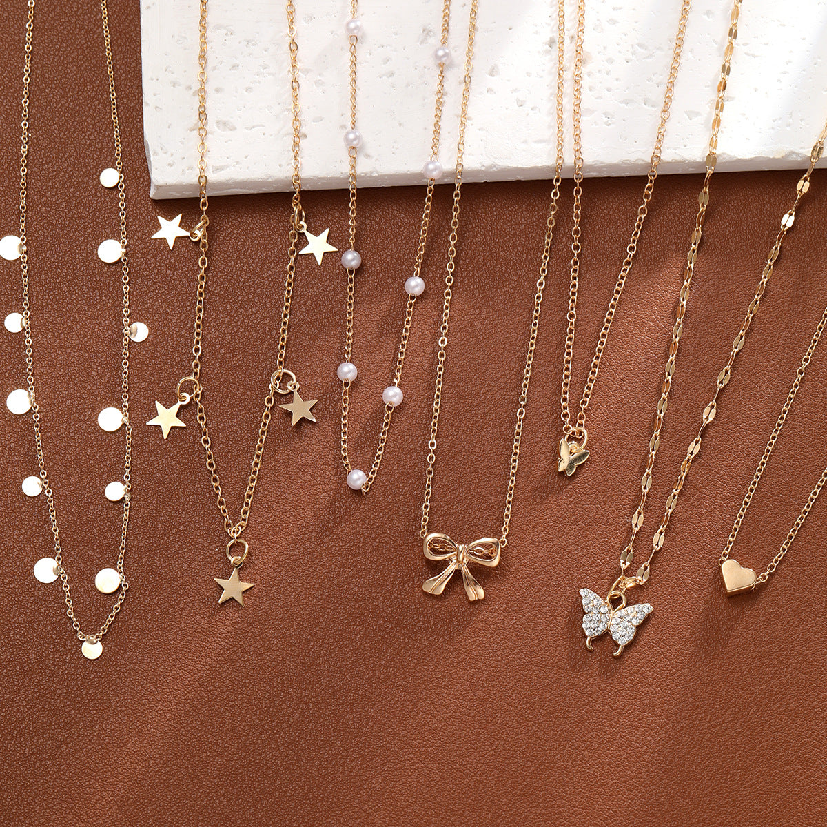 Bow Love Pearl Necklace 7-piece set