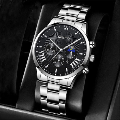 Steel belt quartz watch 3 bracelets Iron plate set
