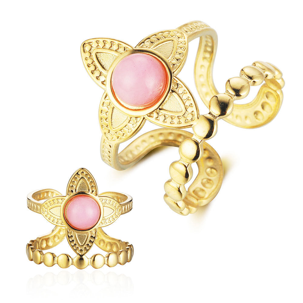 Black agate rhinestone malachite titanium steel ring