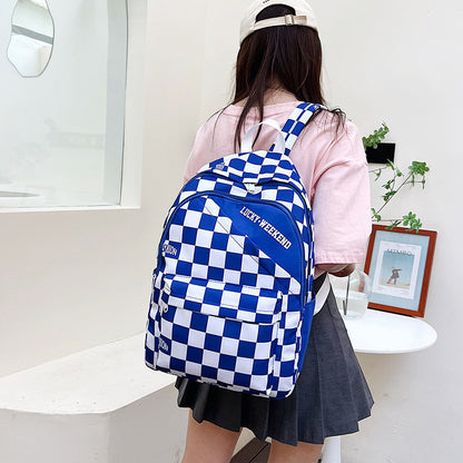checkerboard backpack schoolbag letter fashion