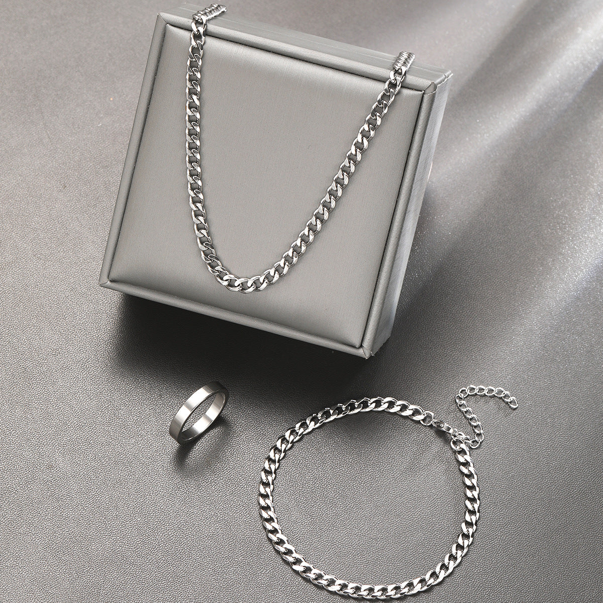 Stainless Steel Ring, Bracelet, & Necklace Set