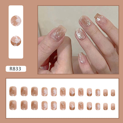 Autumn Winter Flower Ombre Short French Nail Stickers
