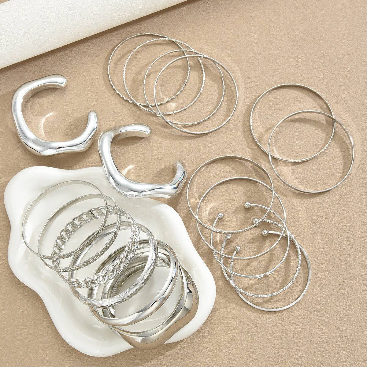 Exaggerated Star Open Cuff Bracelet Set (19-Piece)