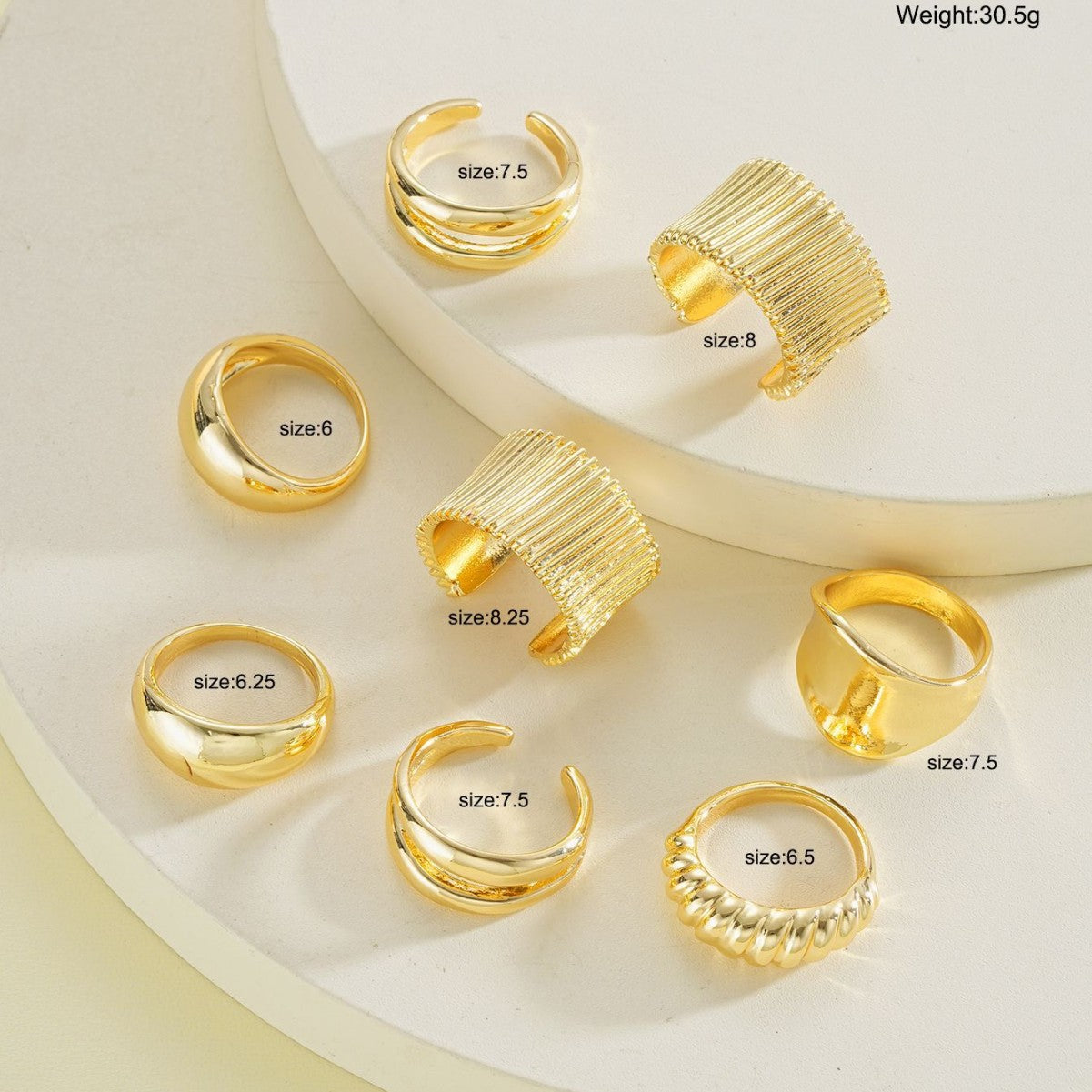Geometric Stripe Ball Ring Set (8 Pieces)