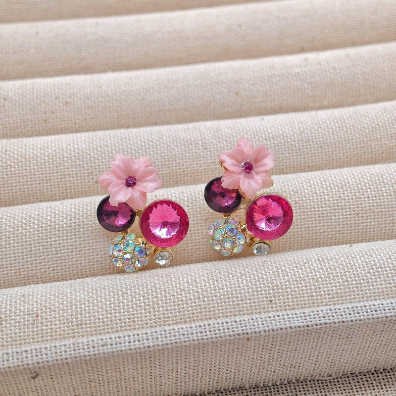 Contrasting color diamond flower stud earrings fashion