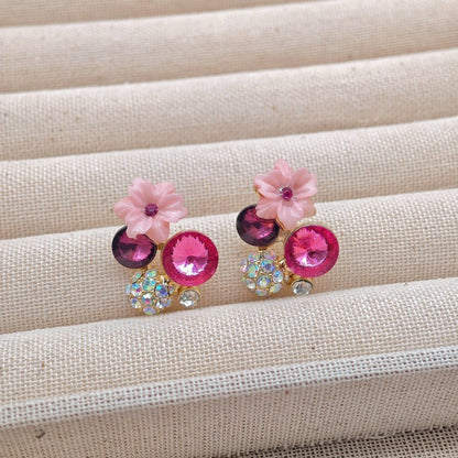 Contrasting color diamond flower stud earrings fashion