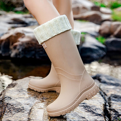 Tall rain shoes women's velvet warm and waterproof