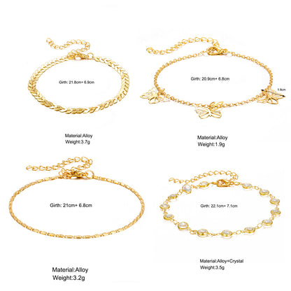 Juego de 4 tobilleras con forma de mariposa hueca 