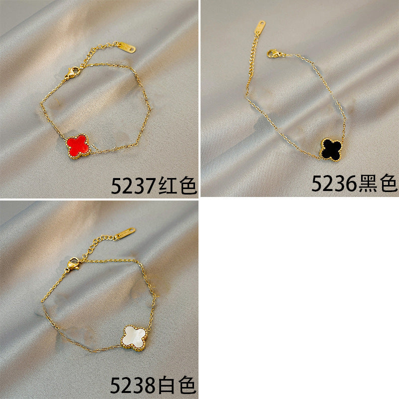 Four-Leaf Clover Gold-Plated Titanium Steel Jewelry Set (Necklace, Earrings, Bracelet)