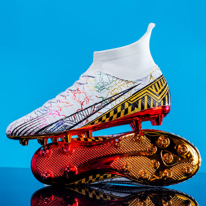 Cross-Border Large-Size Gold-Plated High-Top Soccer Shoes