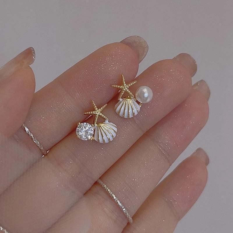 Starfish & Shell Pearl Stud Earrings