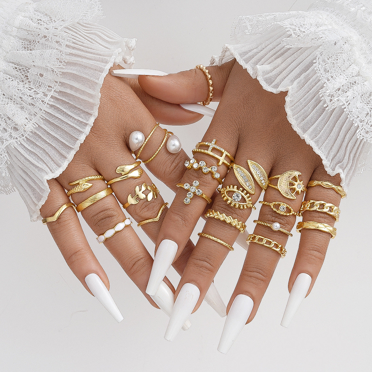 23-Piece Gold Geometric Joint Ring Set