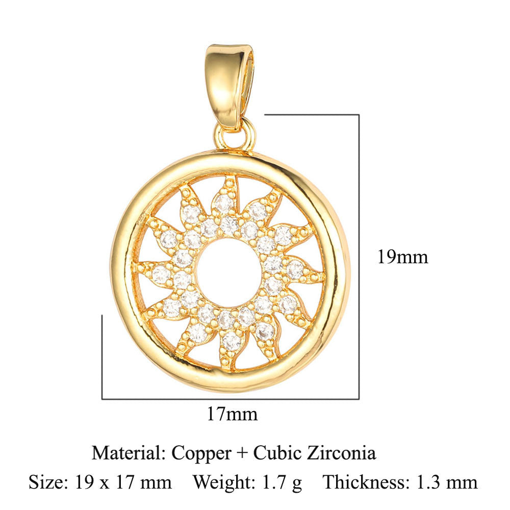 Colgante de cobre y circonita con forma de sol, luna y estrellas 