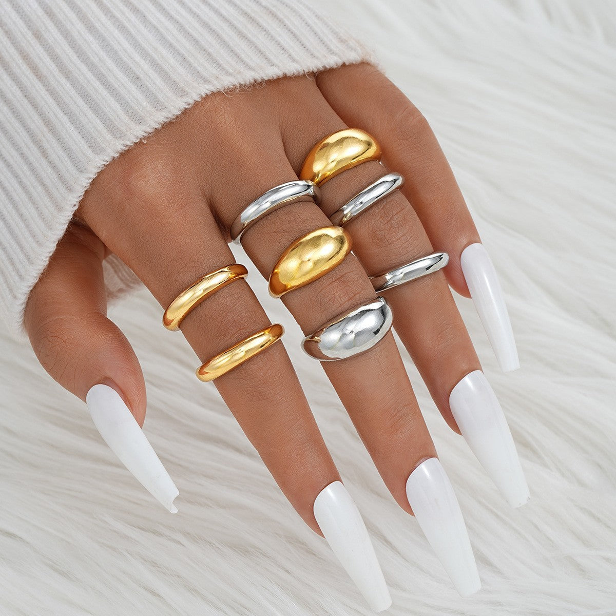 Irregular Pearl Gold-Plated 12-Piece Ring Set